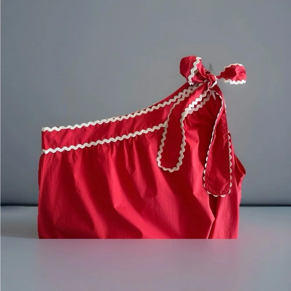 Petal & Pup Red One-Shoulder Midi Dress with Contrast Trim - Picture 3 of 6